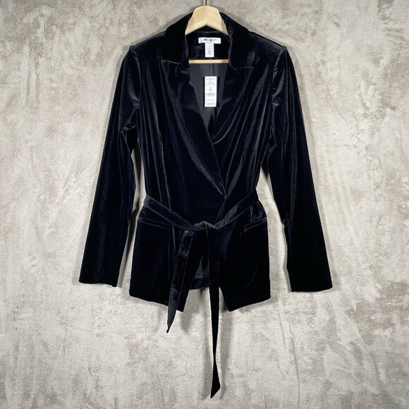 WHBM Velvet Blazer Size 4 Black Tie Waist Relaxed Holiday Dinner Party Jacket - Picture 2 of 16